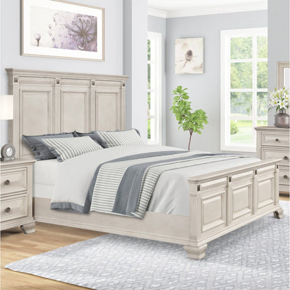 Distressed Parchment Wood Bedroom Set, King Bed, Dresser, Mirror, Nightstand