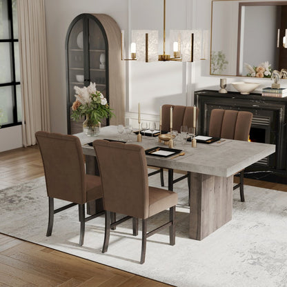 Sorlen 5-Piece Dining Set, 3D Faux Concrete Table with 4 Chocolate Fabric Chairs