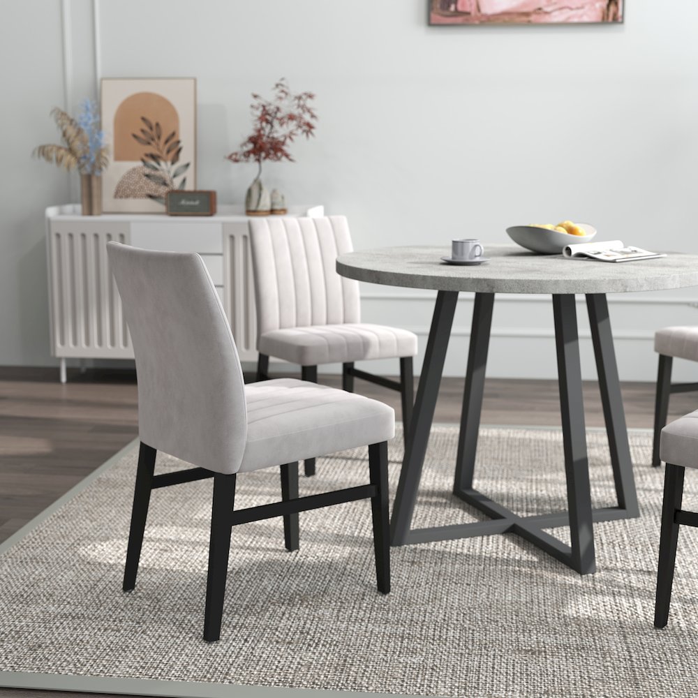 Edo 5-Piece Dining Set, Round Trestle Table and 4 Chairs, Gray and Tan