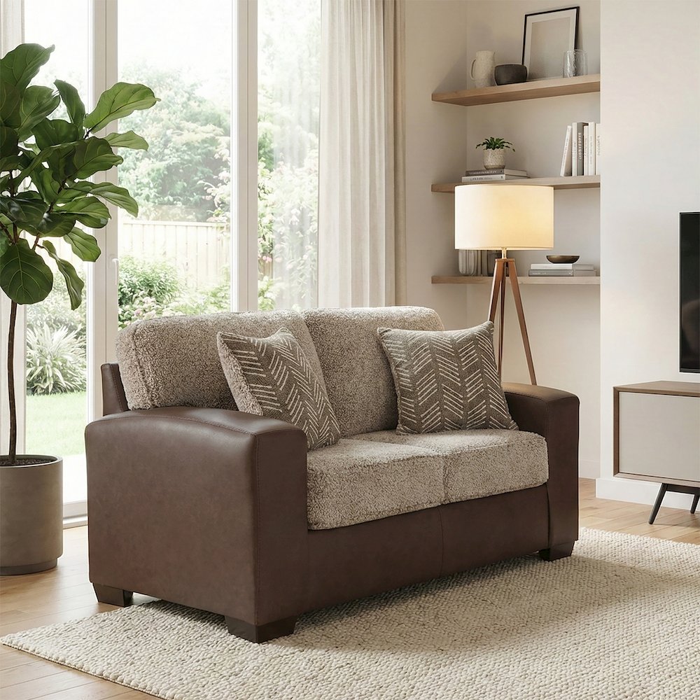 Marvella 2-Piece Living Room Sofa and Loveseat Set, Chocolate Faux Leather