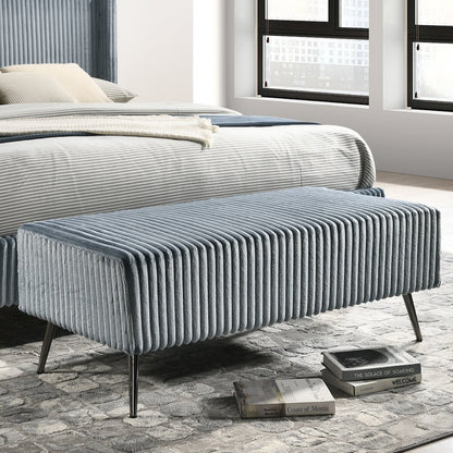 Mavela Wide Wale Corduroy Panel Queen Bed with 2 Nightstands and Bench, Blue