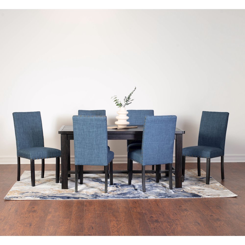 Muzzi Contemporary 7-Piece Dining Set, Dining Table with 6 Stylish Chairs, Blue