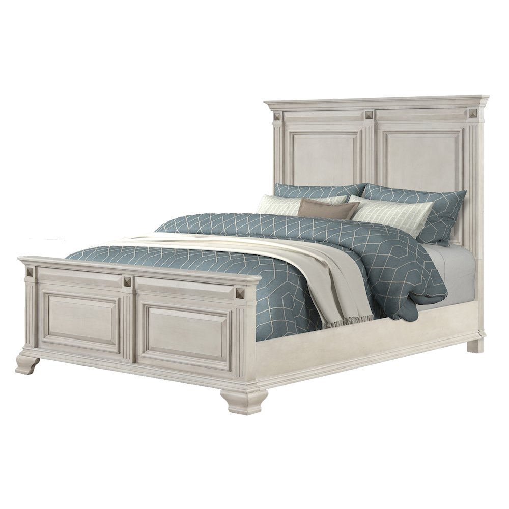 Renova Distressed Parchment Wood Panel Bed, Queen