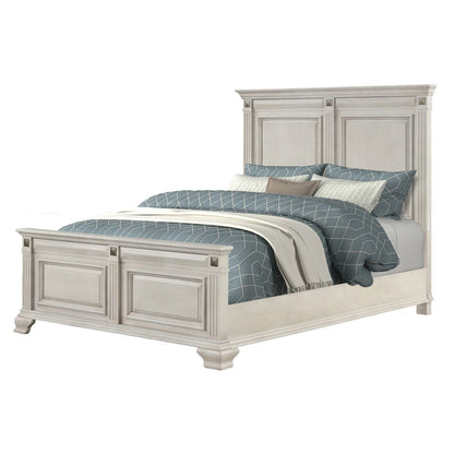 Renova Distressed Parchment Wood Panel Bed, Queen