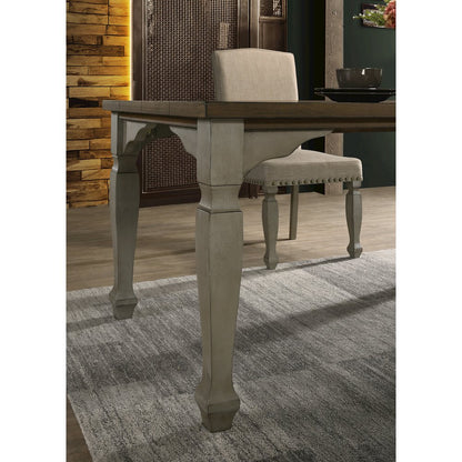 Breda Antique Gray and Dark Oak Finished Wood Dining Set, Table with Four Chairs