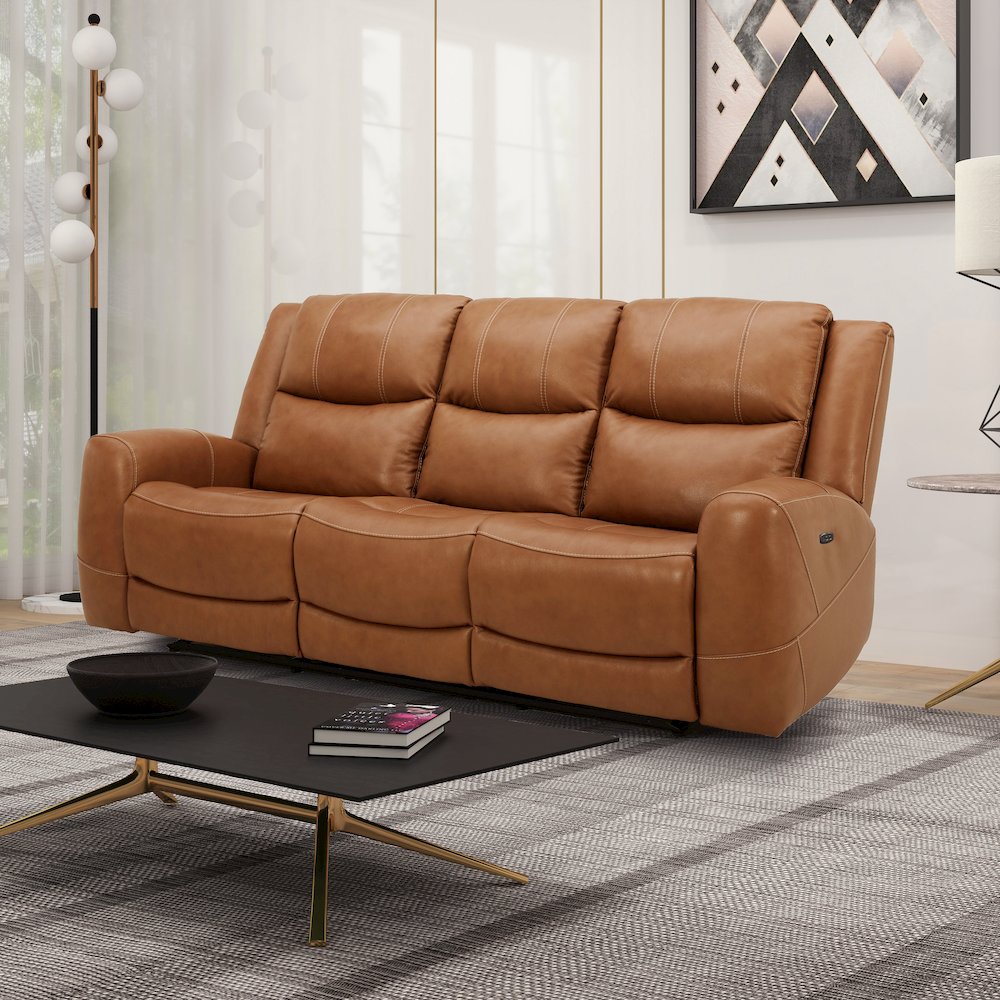 Cozura Leather Power Dual Reclining Sofa, Silverado Butternut