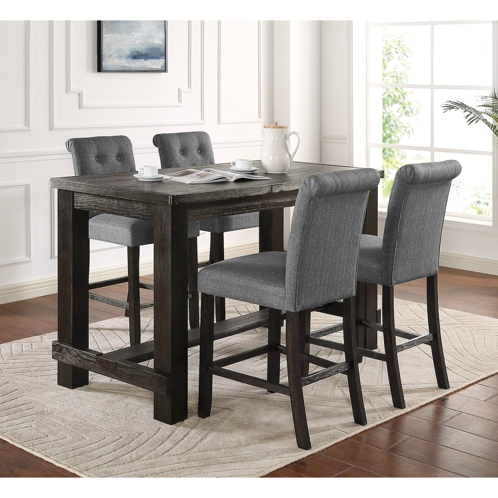 Leviton Antique Black Finished Wood 5-Piece Counter Height Dining Set, Gray