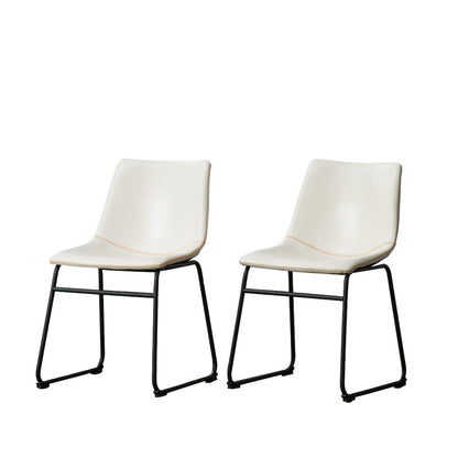 Lotusville Vintage PU Leather Dining Chairs, White, Set of 2