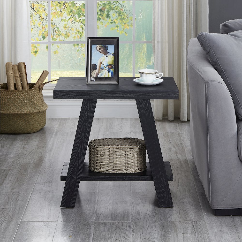 Ethens Contemporary Wood Shelf Side Table in Black Finish