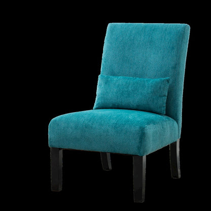 Pisano Teal Blue Fabric Armless Accent Chair with Matching Kidney Pillow