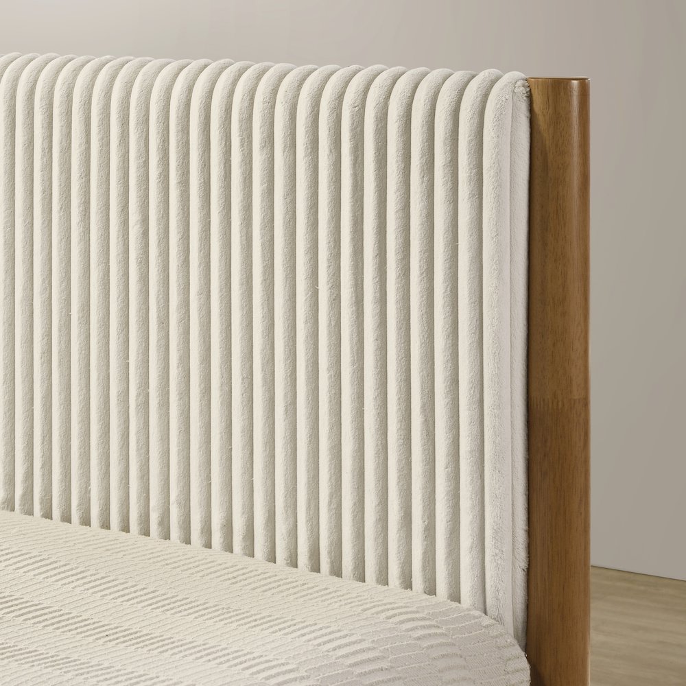 Vichy Rubberwood Bedroom Set with Corduroy Upholstered Queen Bed and Nightstand