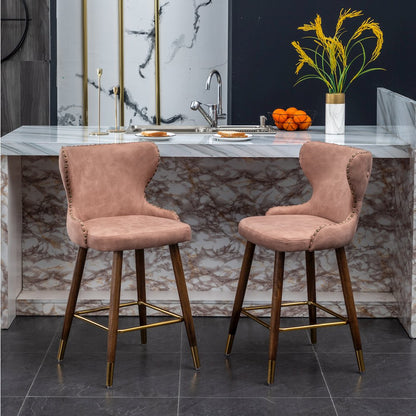 Nevis Modern Faux Leather Tufted Nailhead Trim Counter Stool Set of 2, Pink