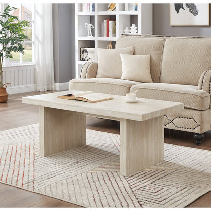 Cavira 3-Piece Faux Marble Coffee Table Set, Table and Two Side Tables, Beige