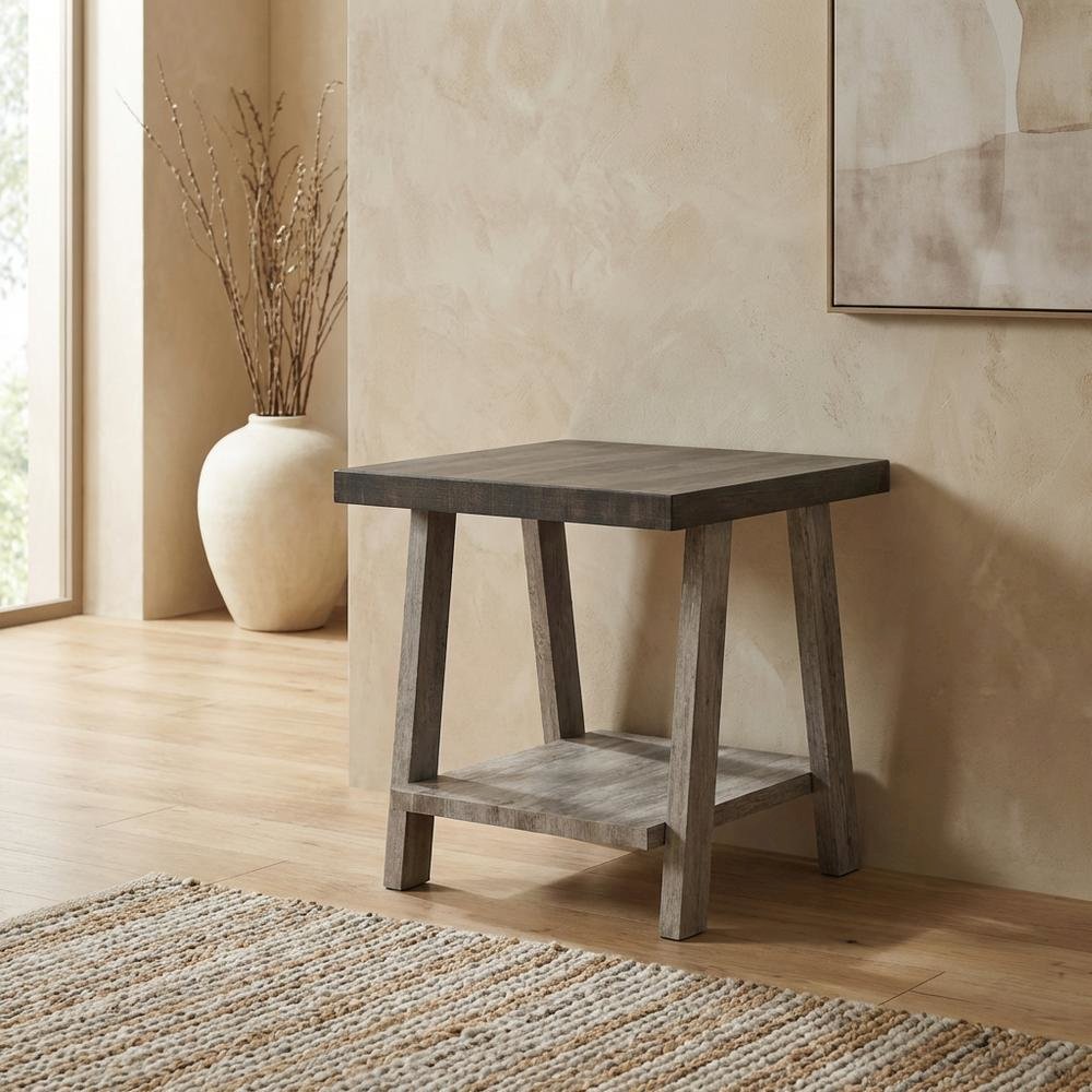 Brown, End Side Table, Open Shelf, Quality Build, Durable Wood Frame