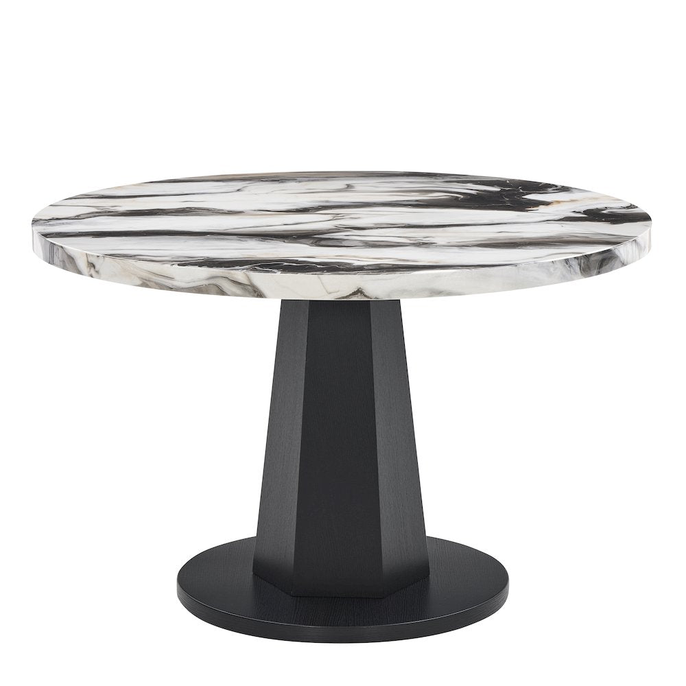 Cavira 5-PC Dining Set, Off-White Faux Marble Table with Four Brown Chairs