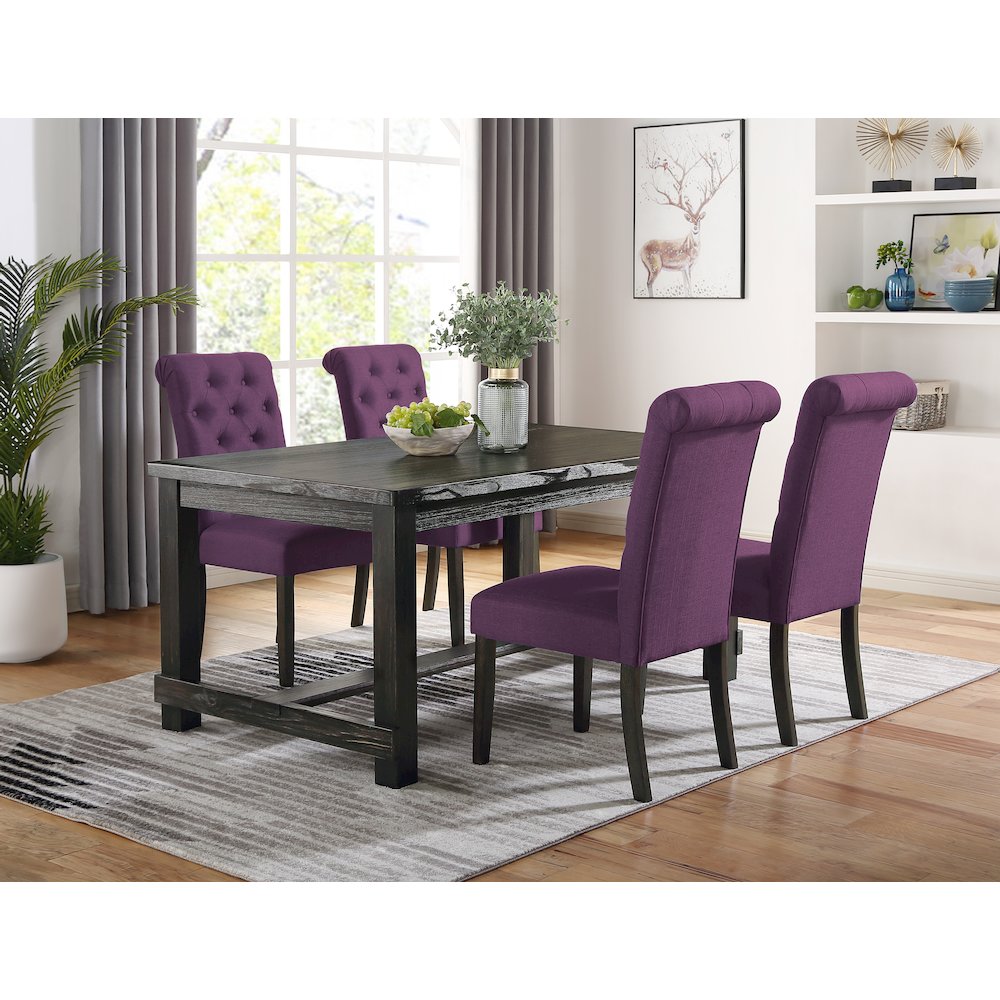Leviton Antique Black Finished Wood Dining Set, Table with Four Chair, Purple