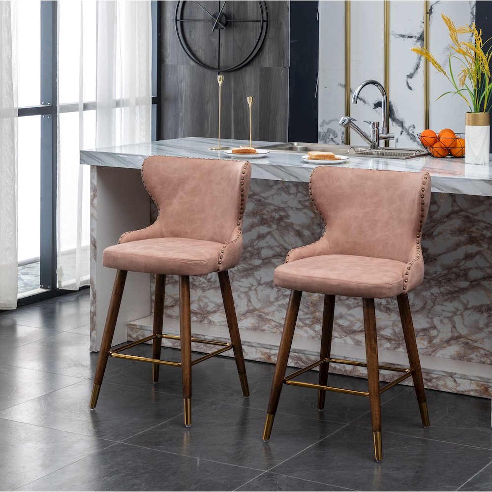 Nevis Modern Faux Leather Tufted Nailhead Trim Counter Stool Set of 2, Pink