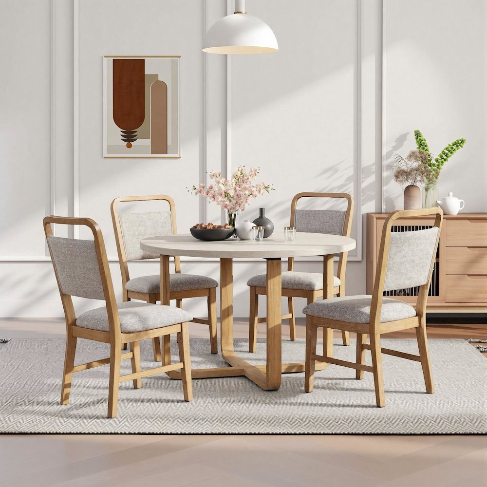 Arden 5-Piece Dining Set, 47" Round Table with 4 Solid Wood Chairs