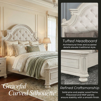 Nelson French Traditional 5-Piece Bedroom Set, Antique White, King