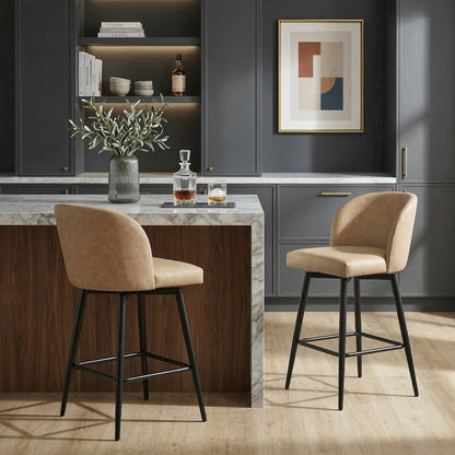 Rhythm Upholstered Counter Height Stool, 360° Swivel, Set of 2, Camel