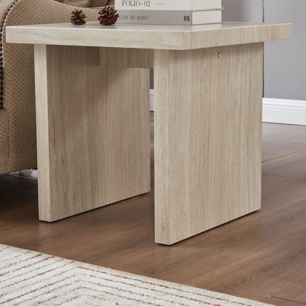 Cavira Modern Faux Marble Living Room End Table, Beige