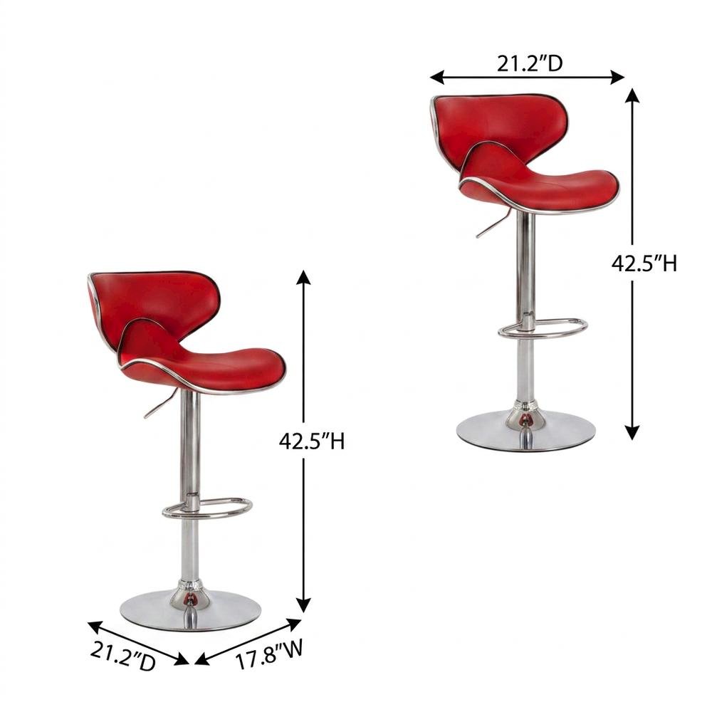Red Leatherette Adjustable Swivel Barstool with Chrome Base, Set of 2