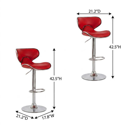 Red Leatherette Adjustable Swivel Barstool with Chrome Base, Set of 2