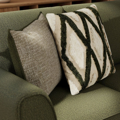 Marvella Living Room Loveseat with Mosswood Chenille Upholstery, Accent Pillows