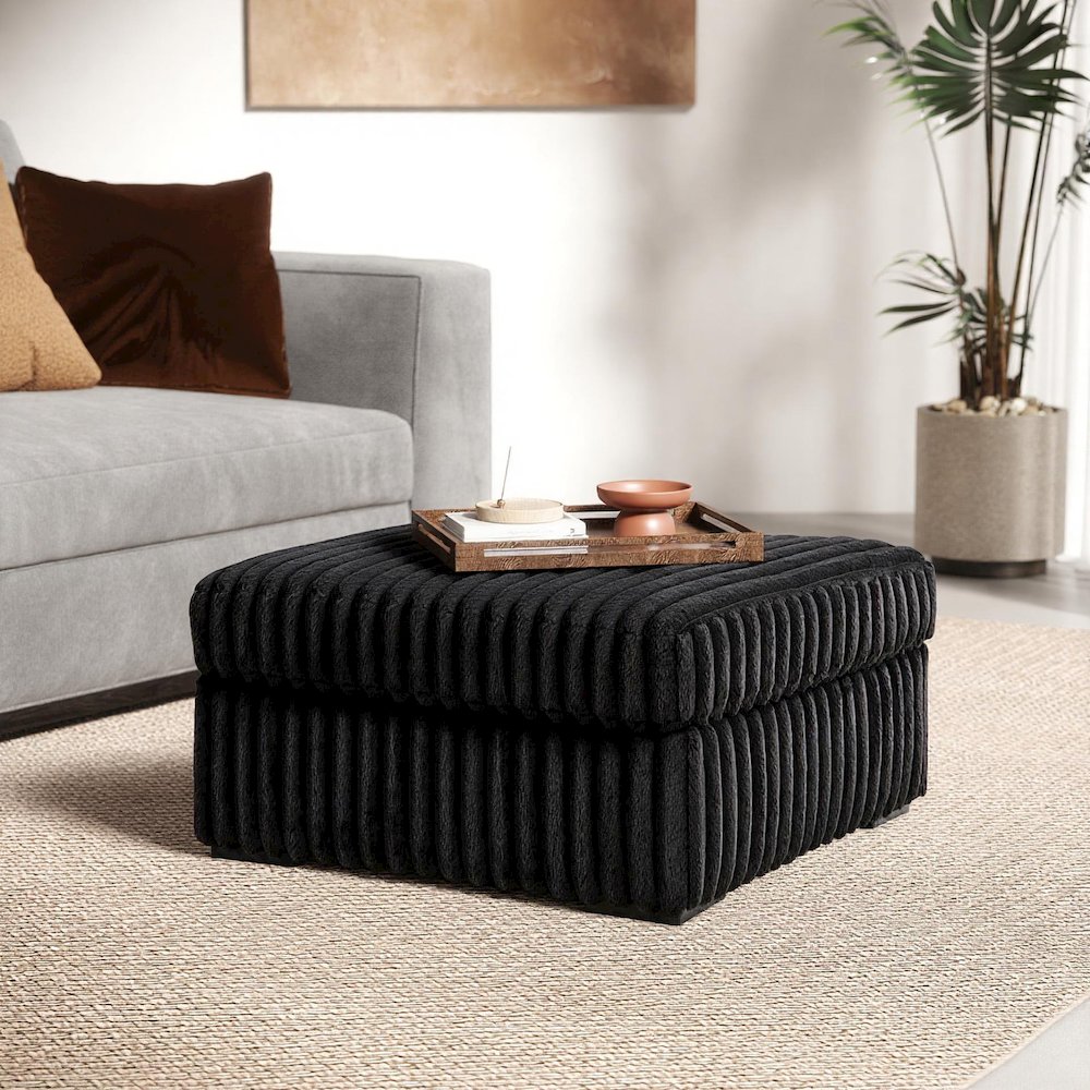 Solenne Oversized Ottoman with Jumbo Corduroy Upholstery, Black