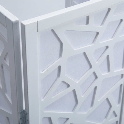 White 4-Panel Wood Folding Room Divider, Fabric, 70 Inch