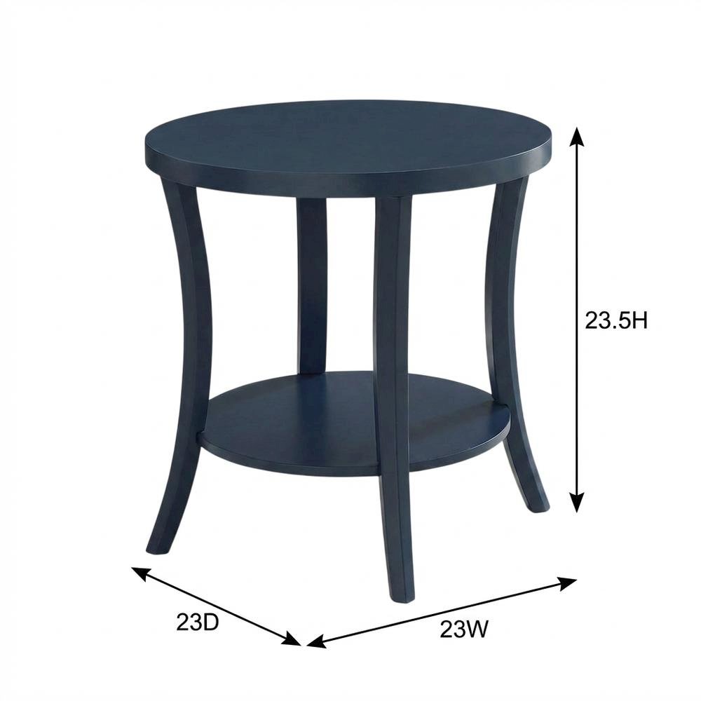 Navy Blue Round End Table with Shelf for Living Room Decor