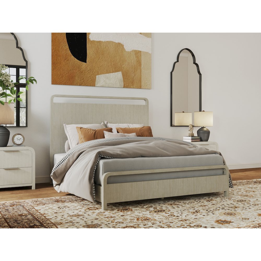 Tavari Wood Panel Bed, Light Gray Finish, Queen