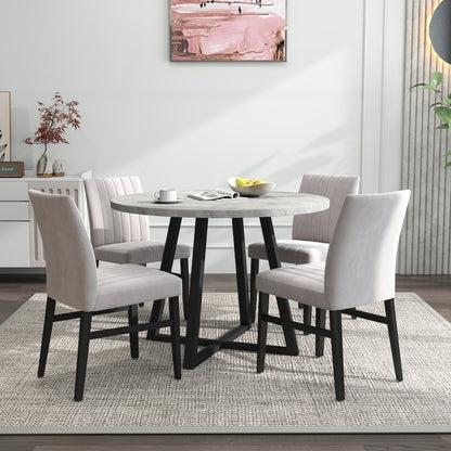 Edo 5-Piece Dining Set, Round Trestle Table and 4 Chairs, Gray and Tan