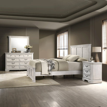 Maderne Wood Panel Bed with Dresser, Mirror, Two Nightstands, Queen