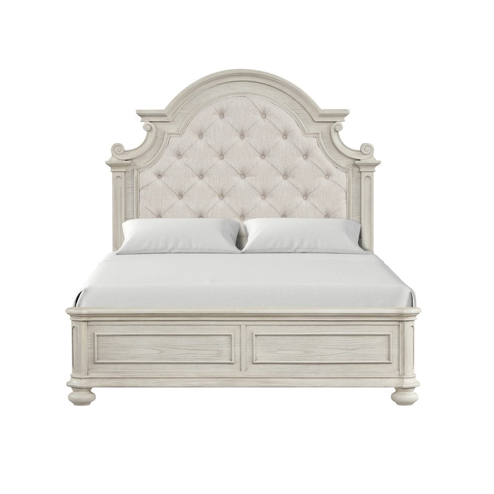 Nelson French Traditional Tufted Upholstery Bed, Antique White, Queen