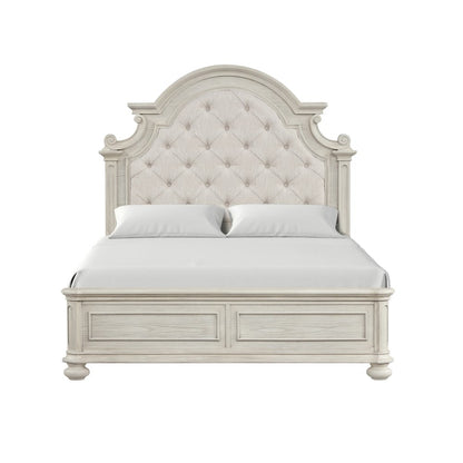 Nelson French Traditional Tufted Upholstery Bed, Antique White, Queen
