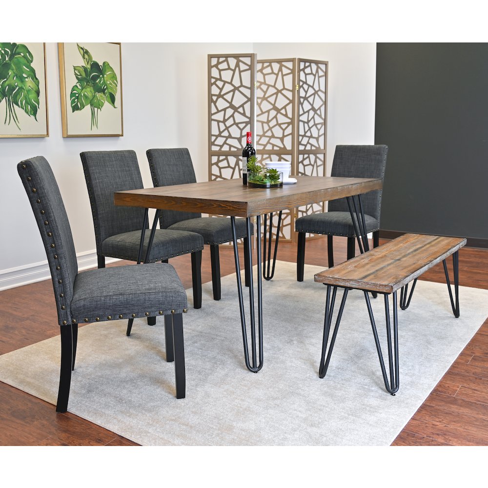 Amisos 6-Pc Dining Set, Hairpin Dining Table with 4 Chairs and  Wood Bench, Gray