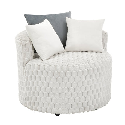 Malna Plush 3D Upholstered Barrel Accent Chair with Wheels, Off-white