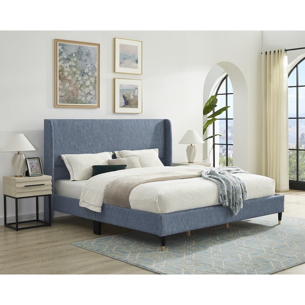 Arles Upholstered Bedroom Set, Wingback Platform Bed with Two Nightstands, King