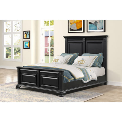 Vintage Black Wood Bedroom Set, Queen Bed, Dresser, Mirror, Nightstand, Chest