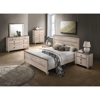 Imerland Contemporary White Wash Finish Panel Queen Bed