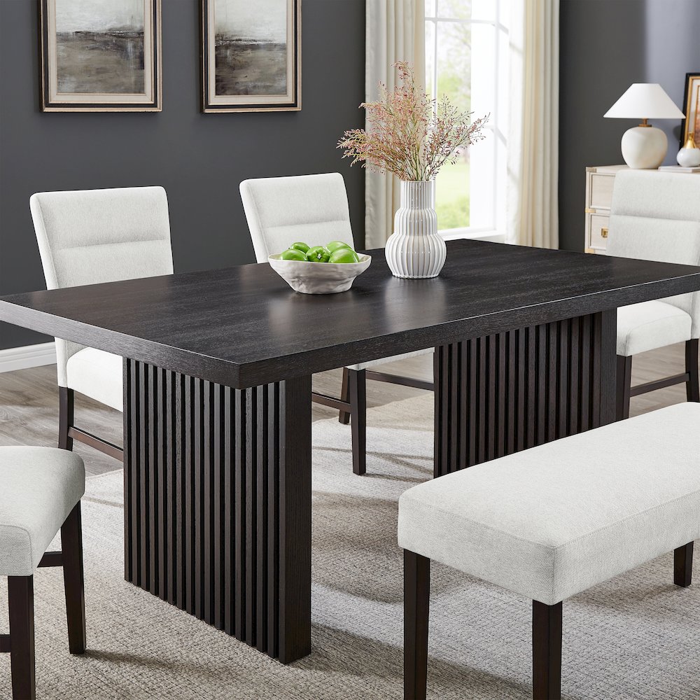 Madison Contemporary Dining Table, Slat-Fluted Base, Espresso