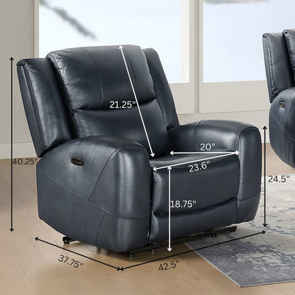 Cozura Leather Manual Recliner, Chesapeake Blue