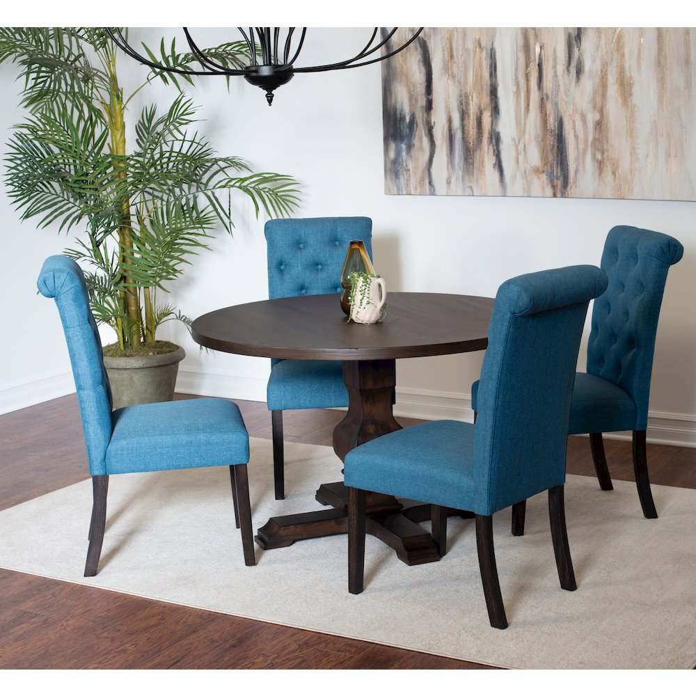 Kerbau 5-Pc Dining Set, Pedestal Round Table with 4 Stylish Chairs, Blue