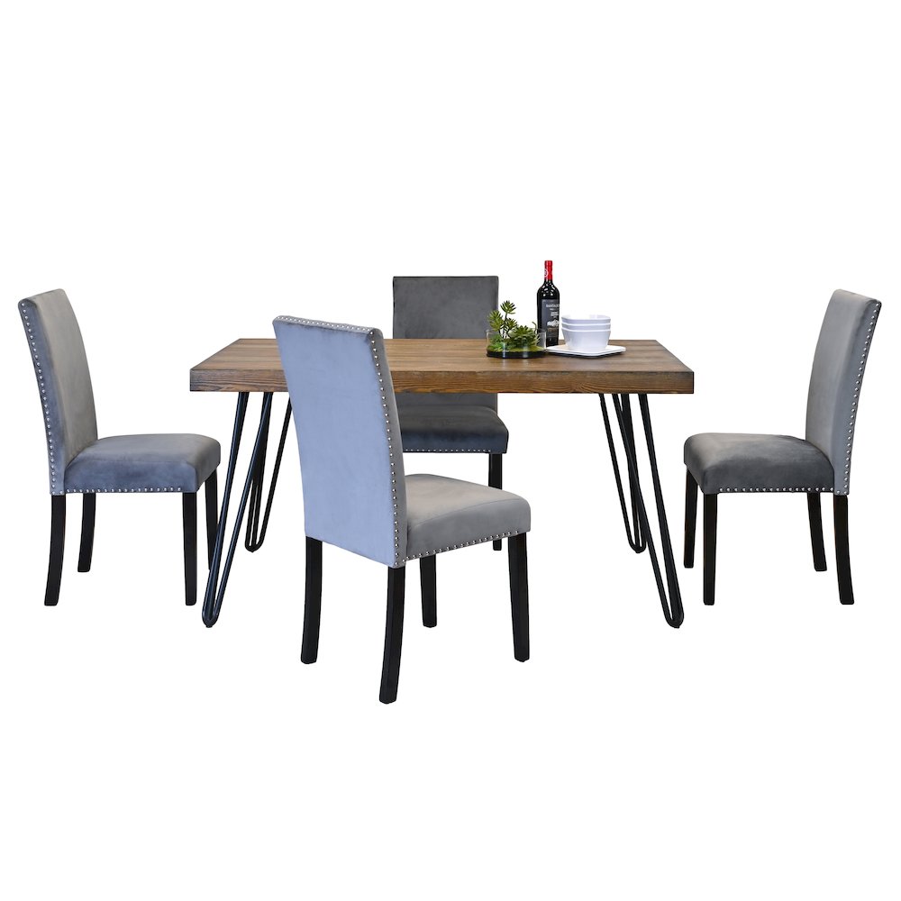 Ashzo 5-Pc Dining Set, Hairpin Dining Table with 4 Chairs, Gray