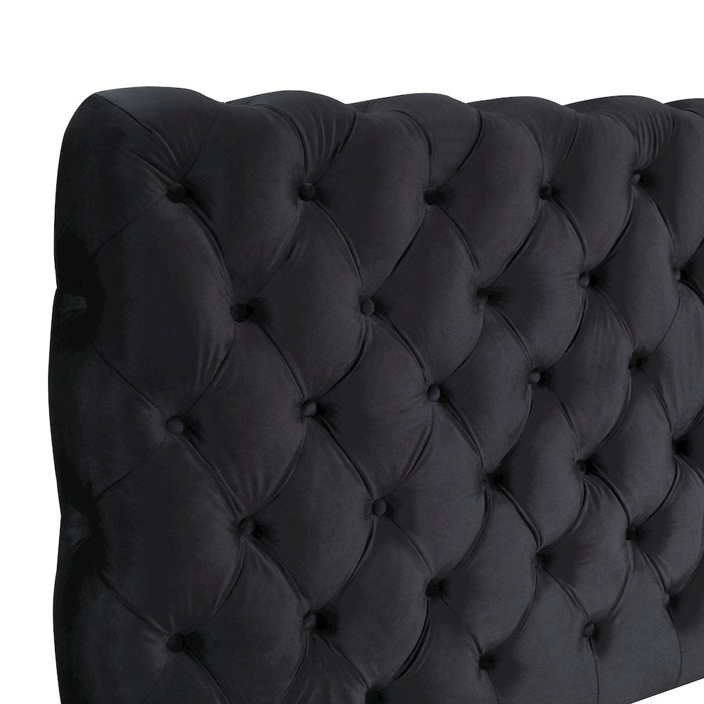 Apoera Velvet Upholstered Button Tufted Bed, King, Black