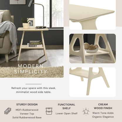 Arona Mid-Century Modern Wood Shelf End Table, Off-White Finish