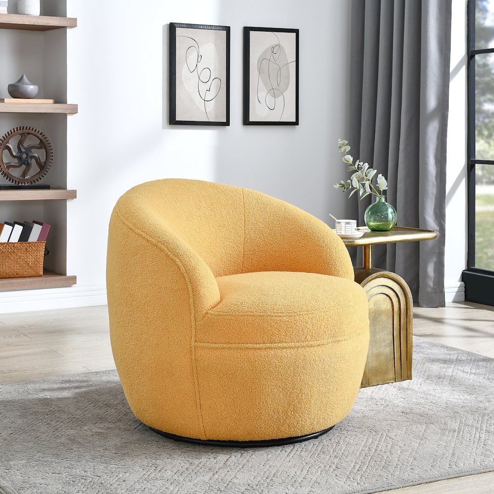 Galleria 360 Swivel Teddy Sherpa Barrel Chair, Yellow