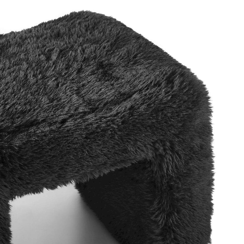 Zorya Contemporary Faux Fur U-Shaped Ottoman, Set of 2, Black