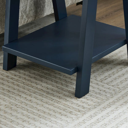 Athens Contemporary Wood Shelf End Table in Navy Blue